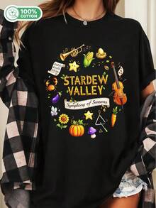 Stardew Valley Shirt - Symphony Of Seasons Graphic Tee - Cozy Gaming Farmer Shirt - Black - View 6