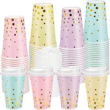 D40 Pcs Pastel And Gold Disposable Coffee Cups With Lids 12oz Gold Foil Dot Gradient Paper Cups For Hot Cold Beverage Water Tea Party Wedding Valentines Birthday Plies - Pastel and Gold - 查看 9