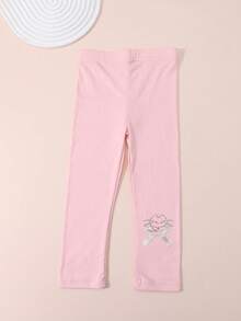1 chiếc quần legging lửng cho bé gái, thiết kế nơ đính đá dễ thương, họa tiết mèo, ôm sát, đa năng cho mùa xuân, hè và thu giao mùa. - Nhiều màu - Xem 18