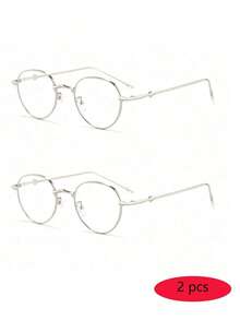 1pc New Fashion Women Metal Oval Frame Korean Style Star Decor Eyeglasses, Suitable For Daily Office Usage Clear Glasses Accessories Glasses Accessories For Women2026 - Bạc - Xem 6