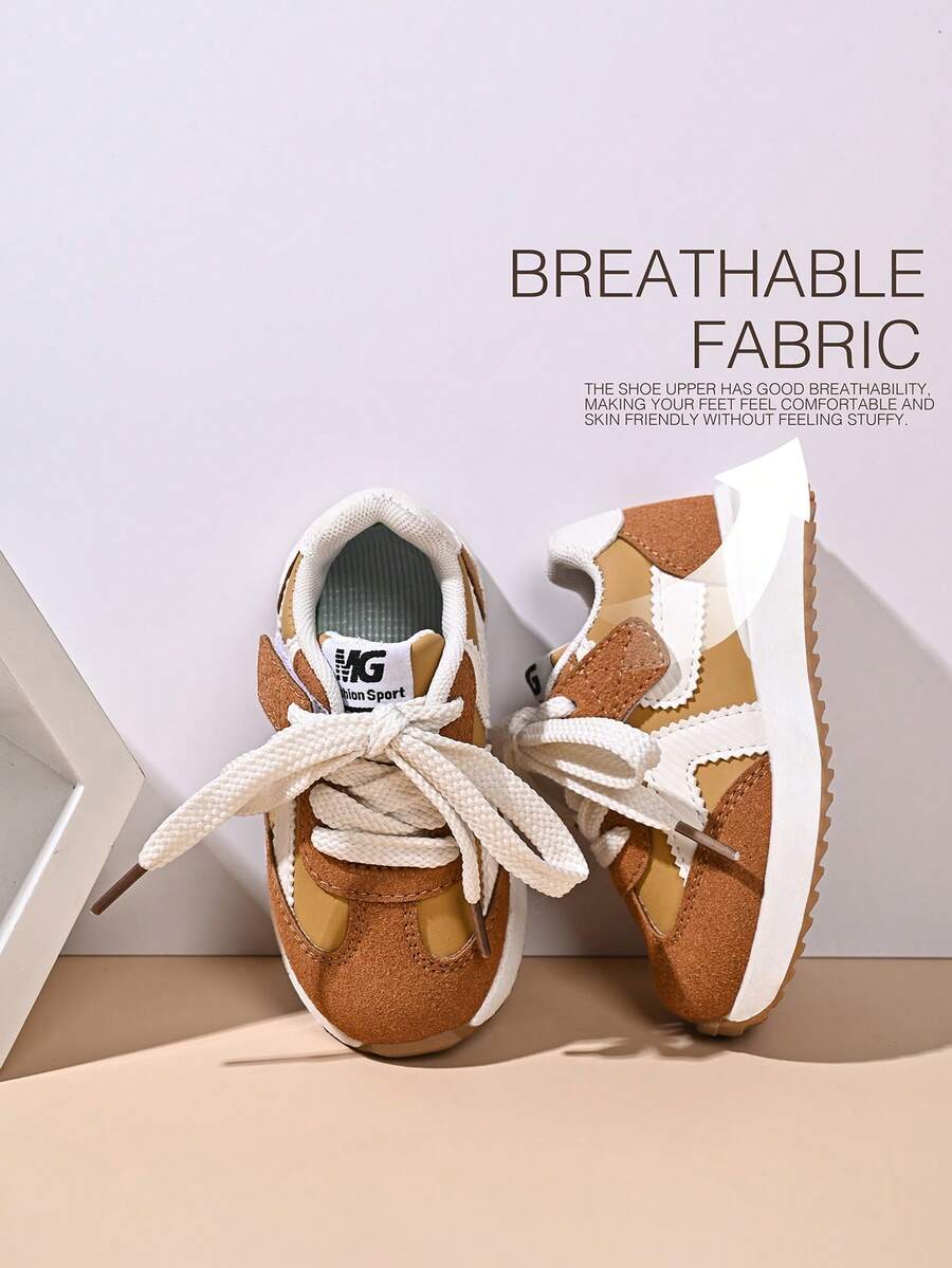 1 Pair Toddler Boys' Colorblock PU Hook And Loop Design Flat Casual Cute Athletic Shoes, Suitable For Spring & Autumn - Yellow - View 1