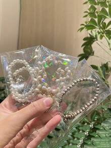 50/100pcs Transparent Holographic Jewelry Bags - OPP Packaging For Rings, Earrings, Bracelets, Necklaces, Rainbow Gradient Display & Storage, Valentine's Day Gift - Multicolor - View 4