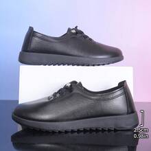 简约黑色系带休闲运动鞋，女士通勤鞋，适合所有季节 - 黑色 - 查看 4