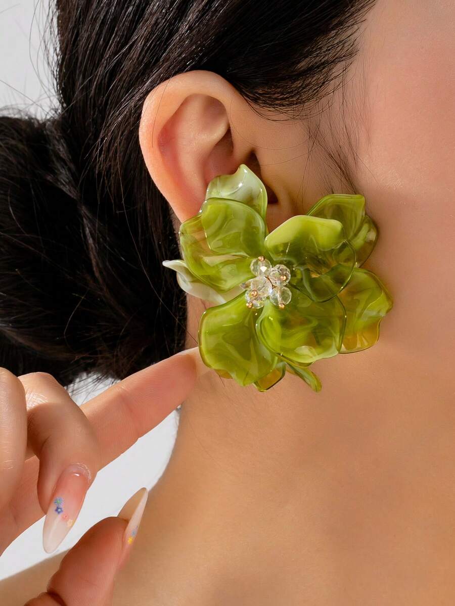1 Đôi bông tai hình hoa đính đá acrylic kiểu dáng retro thanh lịch, thích hợp cho đi biển, dự tiệc, tiệc chiêu đãi và đeo hàng ngày. - màu xanh lá - Xem 1