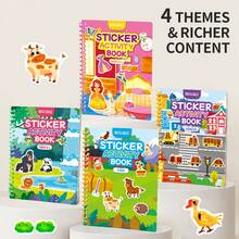 1pc Multi-Scene Jelly Sticker, Children's Quiet Book, Portable Size, Durable Quality Paperboard, Reusable Sticker Play Book, Creative Play, Vibrant Colors, Spiral Binding Design, Repeatable Peeling And Sticking, Educational Toy, Great Gift & Travel Essential - Green - View 4