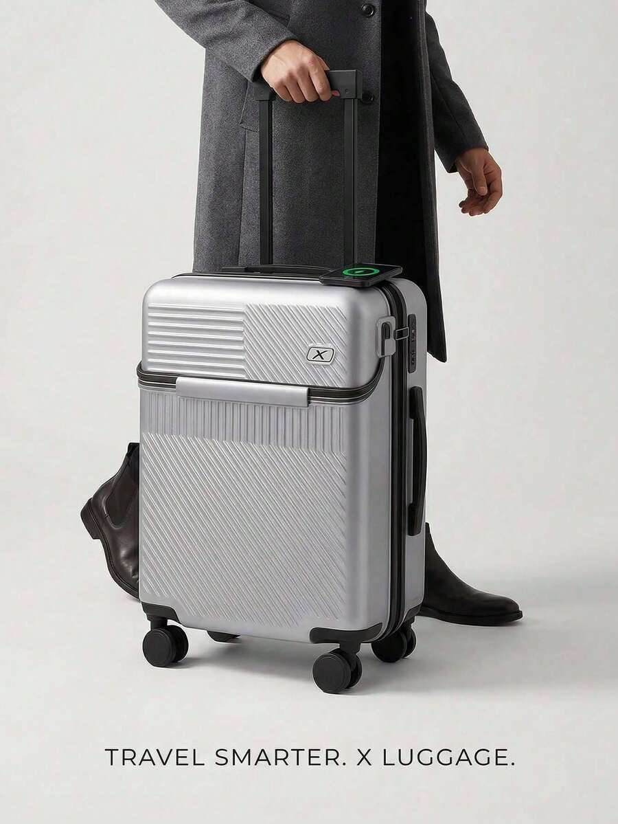 This 20-Inch Silver Multi-Functional Front-Opening Carry-On Suitcase Is Convenient, Efficient, And Always Ready To Use. Its Hard Shell Is Sturdy And Durable, Resistant To Impact, Smooth, Quiet, And Easy To Move. The Dual-Opening Design Offers Exceptional Convenience, Making It Suitable For Business Trips, Short Vacations, And School Travel. - Silver - View 1