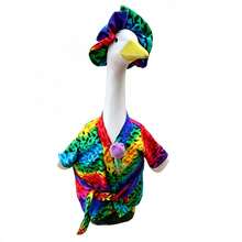 23 Inch Porch Goose Outfits Rainbow Leopard Print Bathrobe With Belt 3D Crochet Flower Brooch Pin Set - Multicolor - View 6