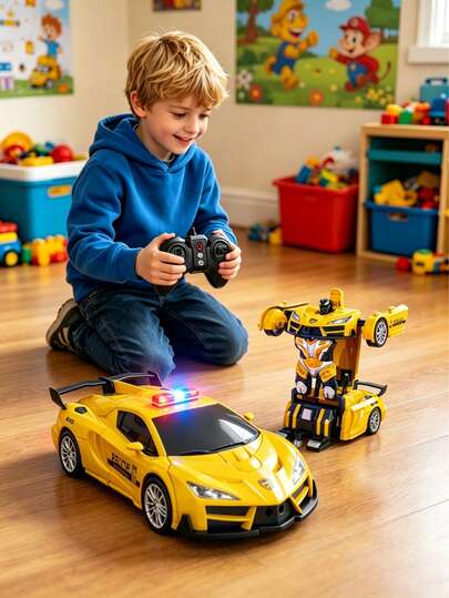 1pc Children's Toy Car, Yellow Sports Car, Transforming Robot Toy Car, Remote Control Transforming Car Toy, Suitable For 3-5 Years Old And 6-8 Years Old Boys, Remote Control Car Toy, One-Button Transformation Toy Car, 2.4GHz Wireless, 360° Rotation, 1:18 Scale, Suitable For Toys For Children 3 Years And Above, Flashing Headlights, Suitable For Indoor And Outdoor Toy Racing, Toys For 3-4-5-6-7-8-9-10-11-12 Years Old Boys And Girls, Christmas Birthday Gift, Easter Basket Filler, Party Favor, Children's Day Gift