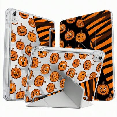 Ốp lưng hai mặt bằng acrylic trong suốt hình bí ngô hoạt hình dễ thương dành cho Halloween, chống sốc, phù hợp với iPad thế hệ thứ 7, 8, 10 (10.2 inch), có khe cắm bút tích hợp, hỗ trợ chức năng bật/tắt màn hình, là lựa chọn quà tặng lý tưởng.