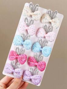 10pcs Girls Bow Ear Diamond Sequin Cute Versatile Barrettes, Simple Non-Damaging Hair Clips, Back To School Hair Accessories, Suitable For Daily Use - Multicolor - View 6