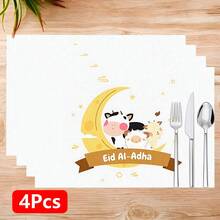 1pc/4pcs/6pcs Linen Placemat With Cow, Sheep & Moon Pattern, Eid Al-Adha Decor, Eid Al-Adha Gift, Suitable For Dining Table, All Season Decoration, Modern Washable Tabletop Mat, Room Decor, Coaster, Kitchen Dining Mat, Indoor Outdoor Party Decor, Home Decor, Ideal Gift - Multicolor - View 17