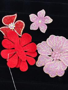 4pcs/Set Pink Rhinestone Flower DIY Handmade Sewing Decorations, Clothing, Shoes, Bags, Hair Accessories - A Set Of 4 Pink Rhinestone Flowers - View 7
