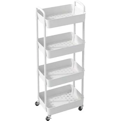 3 Tier Rolling Cart, Metal Utility Cart With 4 Hooks, Rolling Storage Cart On Wheels, Small Organizer Cart For Nursery, Kitchen, Living Room, Bathroom, White