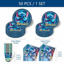 Bộ đồ dùng tiệc sinh nhật chủ đề Stitch & Lilo, màu xanh dương, phụ kiện tiệc sinh nhật Stitch, gian chụp ảnh chủ đề Stitch, đồ dùng dùng một lần cho tiệc mừng em bé. - Nhiều màu - Xem 10