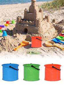 3pcs Foldable Buckets, Portable Beach Folding Bucket, Small Colorful Fishing Bucket, Lightweight Collapsible Water Bucket, Practical Foldable Water Container Suitable For Painting, Camping, Fishing, Beach, Garden, Pool, Hawaii Party, Beach Party, Available In 3 Colors - A - View 1