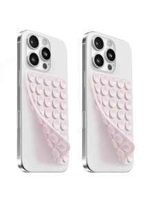 2个莲花粉色手机吸盘支架，40个双面吸盘手机贴纸，方形硅胶吸盘通用手机支架 - 粉色 - 查看 1