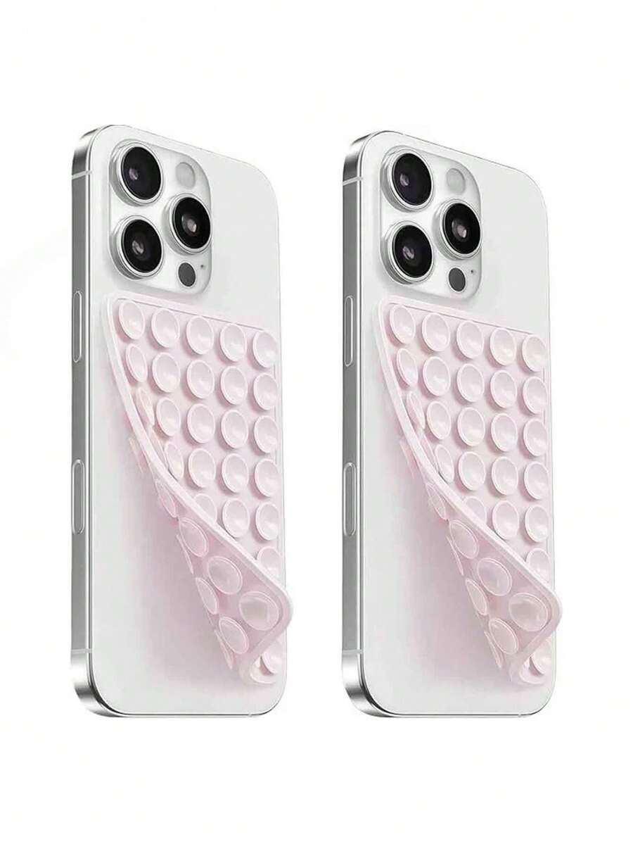 2个莲花粉色手机吸盘支架，40个双面吸盘手机贴纸，方形硅胶吸盘通用手机支架 - 粉色 - 查看 1