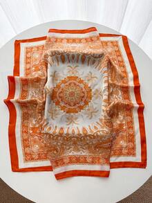 1pc Women's Summer Headscarf, Solid Color Square Scarf/Shawl 70x70cm - Orange - View 3