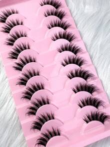 10 pares de pestañas postizas transparentes de media tira, suaves y de efecto 3D de mink falso con diseño de ojo de gato (MG50) - Negro - Ver 5