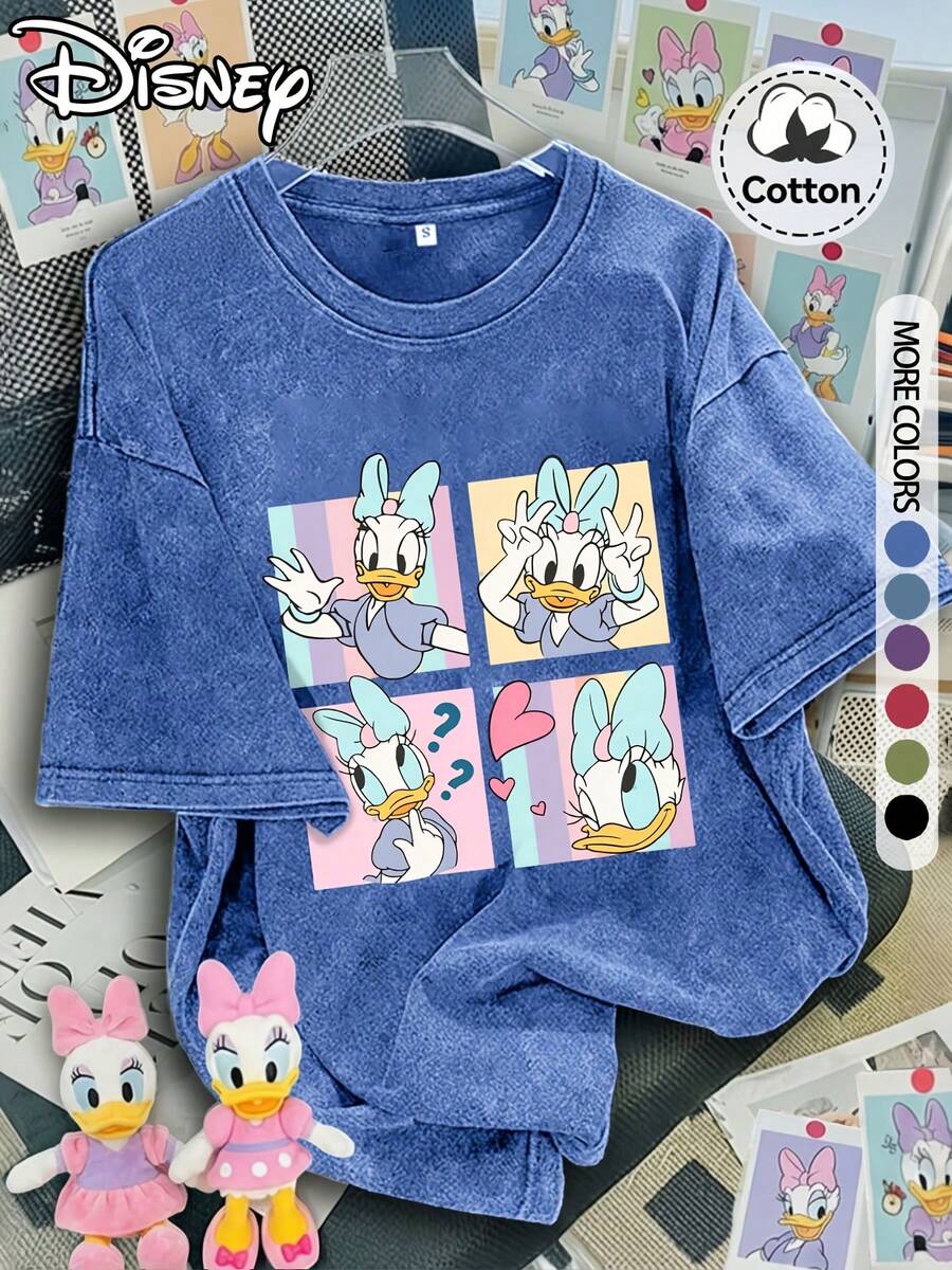 Disney Daisy Lilo & Stitch Is Not Lazy And. Retro Washed Black Oversized Cotton T-Shirts, Oversized Loose-Fitting T-Shirts For Men And Women, Funny Disney Tops. - Màu xanh lam - Xem 1