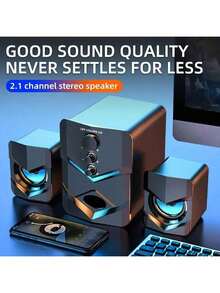 电脑音箱、台式电脑音箱、笔记本电脑音箱、台式立体声音箱、有线连接、USB供电、3.5mm音频接口、带LED环境光、2.1声道、适用于带有3.5mm音频接口的设备，例如电脑、平板电脑、笔记本电脑、游戏机、MP3/MP4播放器等。 - 黑色 - 查看 5