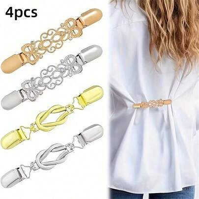4pcs Vintage Style Waist Cincher Clips - Adjustable Metal Brooch Suitable For Dresses, Shirts, Shawls And Sweaters - Sturdy & Non-Slip Design, All Season Use, Zinc Alloy, Suitable For Casual Outfits