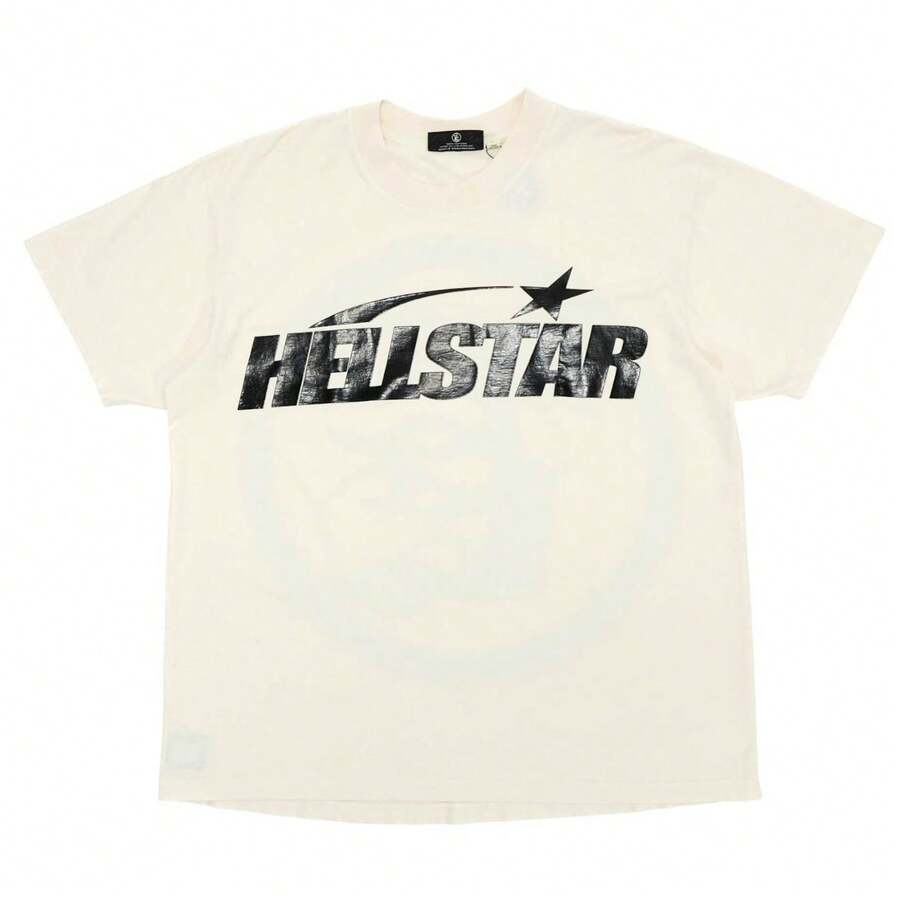 HELLSTAR Men's Distressed Logo Graphic Oversized T-Shirt, Casual Cotton Short Sleeve Tee - White - View 1