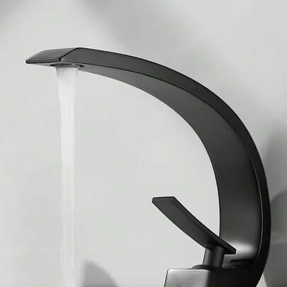 Matte Black Waterfall Faucet, Single Handle Cold And Hot Water Bathroom Faucet, Arched Artistic Design Bathroom Sink Faucet, Matte Black Craftsmanship Exudes High-Quality Feel, Waterfall Design Visually Appealing, Durable And Leak-Proof