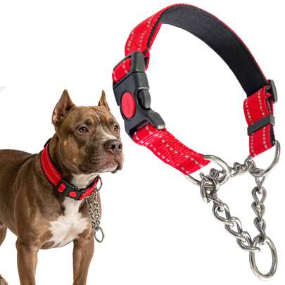 Martingale Hundehalsband mit Edelstahlkette und reflektierendem Nylon, verstellbares Zugstopperhalsband für Training, für kleine, mittlere und große Hunde