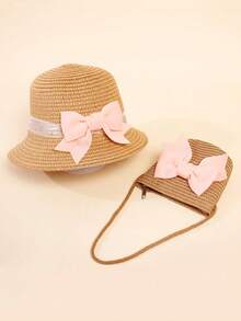 2pcs/Set Lightweight Breathable Baby Sun Hat With Bow + Crossbody Bag Set, UV Protection, Suitable For Beach Vacation And Daily Wear - 2PCS - View 6