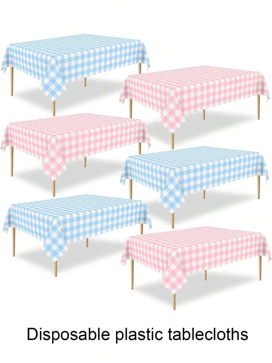 1/4/6pcs Gender Reveal Plaid Plastic Tablecloth, 137*274cm Disposable Pink And Blue Rectangular Tablecloth, Suitable For Baby Christening, Birthday Party And Gender Reveal Decoration - View 1