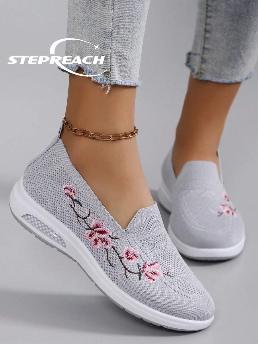STEPREACH 春季新款女士运动鞋,休闲运动鞋,网面透气舒适耐穿轻便一脚蹬鞋 - 灰色 - 查看 1