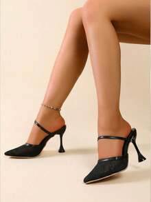 planare 新款女士时尚简约优雅露跟高跟鞋，适合日常通勤、约会、派对等各种场合。 - 黑色 - 查看 2