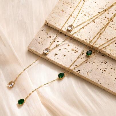 1件简约奢华风格钛钢不锈钢多色项链，独特设计，双层轻盈不褪色锁骨链项链，适合女性日常通勤和夏季佩戴，不锈钢链条饰品，女士不锈钢饰品。