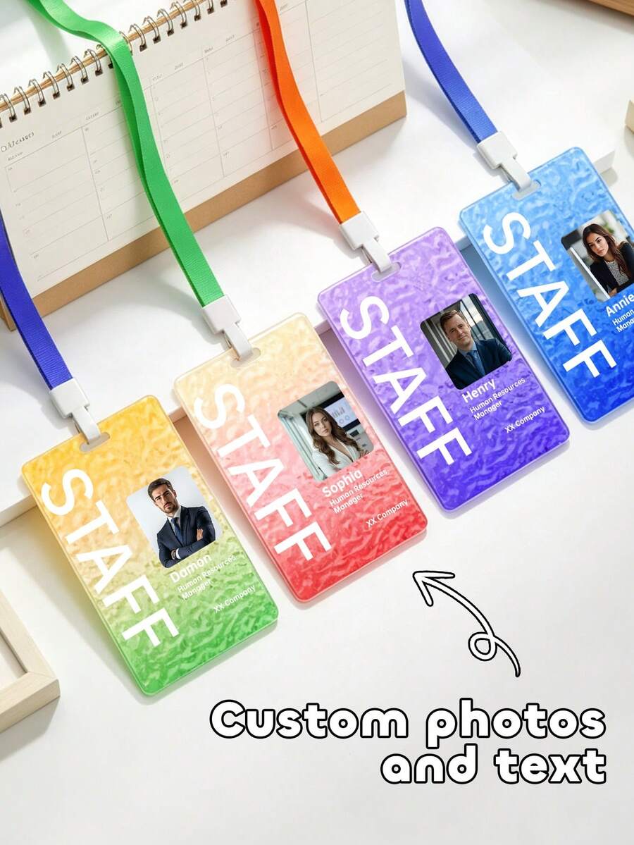 1pc Customized Acrylic ID Badge With Lanyard, Can Customize Photo And Text, Personalized Employee ID Card With Lanyard - Multicolor - View 1