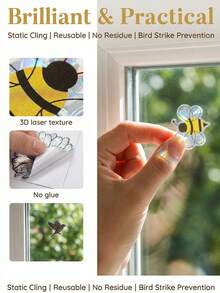 1pc Sunflower & Bee Window Sticker, Bee Flower Rainbow Window Film, Colorful Double-Sided Static Cling Window Decal For Glass, Suction Cup Decoration, Anti-Collision Window Sticker, Suitable For Home Bedroom Living Room Window Decor - A - View 10