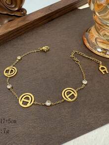 1件不锈钢镀金梅花四叶草手链，18K镀金珍珠母贝手链，优雅简约水钻设计，送朋友的礼物 - 點鑽馬蹄手鍊 - 查看 2