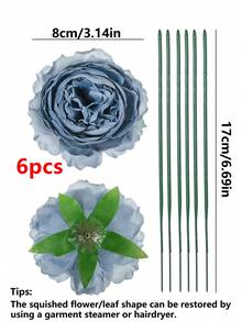 6 Pcs Artificial Peony Flowers With Stems, For Wedding Party Decor, Cake Decor, Home Living Room Dining Table Ornament, Fake Plants, Fall Decor, Room Decor, Desk Decor, Garden Decor, Home Decor, Back To School Supplies - Light Blue - View 6