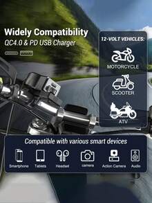 Nuevo Cargador de Teléfono USB Super Rápido PD QC4.0 para Motocicleta, con Cable de Datos Tipo-C Retráctil y Voltímetro Digital, sin Batería - A - Ver 4