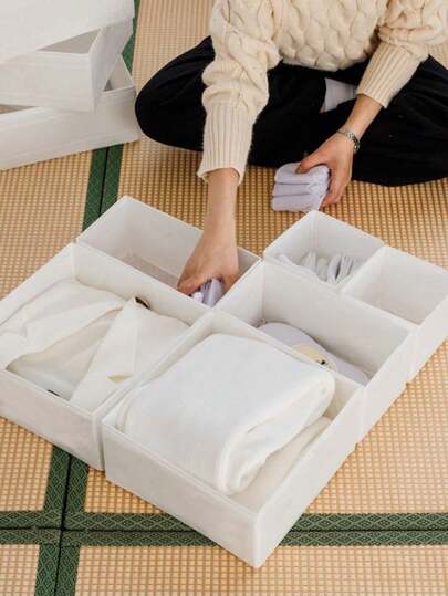 6 piezas Divisores de cajón plegables - Cajas de almacenamiento de sujetadores y ropa interior, diseño de múltiples compartimentos para calcetines, corbatas, cinturones, bufandas - Organizadores de armario de plástico duradero, ahorro de espacio, almacenamiento de ropa, estilo minimalista, diseño compacto