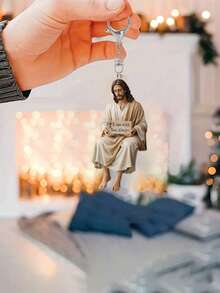 1pc Jesus Shaped Double-Sided Clear Print Keychain, Lightweight And Portable, Can Be Used As Keychain, Bag Charm, Backpack Accessory Or Small Home Decor. Adjustable And Detachable Keyring Suitable For Most Keys And Bags. Perfect Gift For Birthday, Holiday Or Daily Use, Adding Decoration To Your Items - Multicolor - View 8