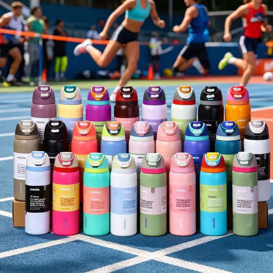 OWALA New 24OZ Stainless Steel Insulated Water Bottle With Straw, Suitable For Sports, Travel And School Activities. This Water Bottle Can Keep Water Temperature For Over 24 Hours, With Good Sealing, Portable, And Flip-Top Design, Perfect For Holding Cold And Hot Drinks, Coffee And Iced Beverages. - 彩色 - 查看 1