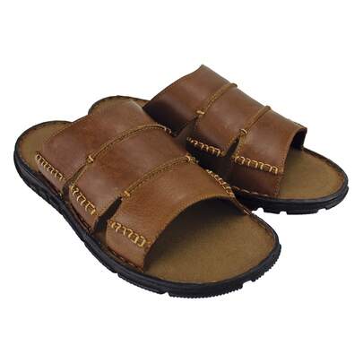  Dunlop - Mens Leather Mule Slippers Open Toe Slip On Summer Shoes