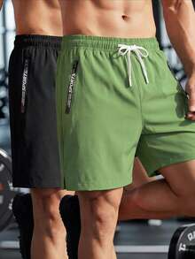 2pcs Men's Sports Shorts, Summer Fitness Hiking Running Shorts, Lightweight Versatile Casual Beach Shorts, Multiple Colors Available, Suitable For Daily Workout, Running, Outdoor Wear - Multicolor - View 2