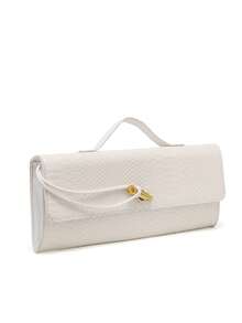 Bolsa Clutch Feminina com Estampa de Cobra Vermelha, Bolsa de Noite Elegante Minimalista Texturizada e Versátil, Bolsa Quadrada Pequena, Bolsa com Fecho de Trava, Clutch Envelope, Bolsa Baguete Horizontal, Bolsa Pequena Vintage, Bolsa Transversal de Ombro de Nicho, Bolsa Casual, Bolsa Pequena para Deslocamento (Padrão Aleatório) - Branco - Visão 5