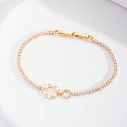 1 Set Luxury Elegant Hollow Circle Bracelet Inlaid With Sparkling Cubic Zirconia, Suitable For Women's Wedding & Party Wear, Excluding Gift Box