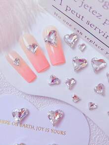 20 Pcs White Rhinestones, Large/Medium/Small Three Sizes Crooked Heart-Shaped Mixed Packaging, Crystal Nail Rhinestones, 3D Heart-Shaped Nail Art Jewelry Pointed Base Jewelry Heart Crystal Nail Art Jewelry DIY Nail Art Decorative Art Gemstone Nail Art Tools Accessories For Women And Girls Nails, Rhinestone Nail Art Supplies, Exotic Rhinestone Materials, Nail Art Rhinestone Jewelry, Manicurist Supplies, Nail Art Accessories, Nail Art Gemstones - Multicolor - View 1