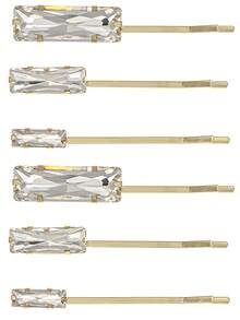 3/6 piezas Pasadores de pelo geométricos rectangulares minimalistas franceses, con rhinestones brillantes, set de pasadores de pelo elegantes y versátiles para fiestas y uso diario, accesorios para el cabello, viajes, cumpleaños - Dorado - Ver 9