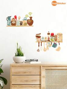SUPSTICKER 1pc Cute Cartoon Vegetable Potted Plant Pattern Wall Sticker, PVC Material, Home Decor Sticker, DIY, Self-Adhesive, Waterproof, Oil-Proof, Suitable For Kitchen, Dining Room, Apartment, Cartoon Theme Decor, 12.79*18.62inch - Multicolor - View 3