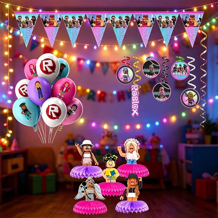 Roblox Bộ trang trí sinh nhật bé gái 33 món, đồ dùng tiệc tùng phù hợp cho Lễ Tạ ơn, Halloween và Giáng sinh, thích hợp cho các buổi lễ kỷ niệm, tiệc tốt nghiệp, họp mặt và những dịp đặc biệt. - Cô gái Roblo, Bóng bay, Tổ ong, Hình xoắn ốc, Cờ tam giác - Xem 1